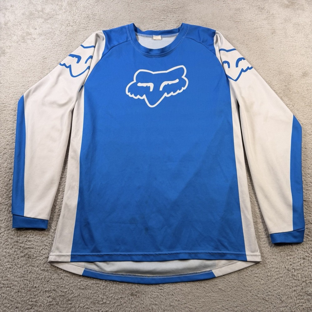Fox Racing Jersey Mens Medium Blue White Motocross Y2K Long Sleeve Performance
